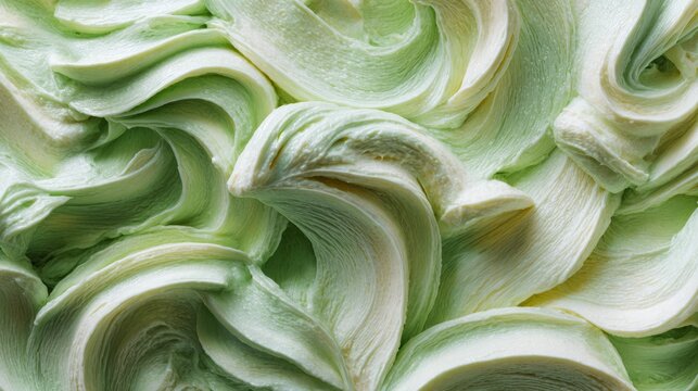 Pistachio ice cream gelato texture background with creamy green frozen dessert, smooth swirled surface, rich pistachio flavor, soft creamy texture)