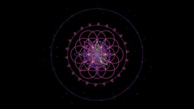 Glowing geometric mandala pattern with looping sacred geometry animation