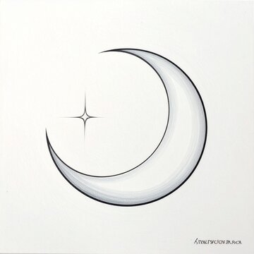 Minimalist Crescent Moon and Star Illustration.