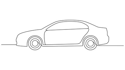 Fototapeta premium Continuous line drawing of a modern sedan car side profile