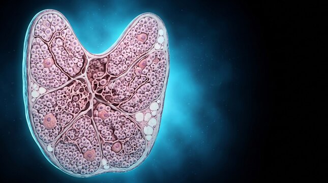Thyroid cross section showing follicles colloid and endocrine tissue