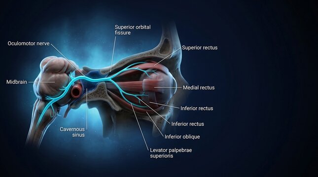 Oculomotor nerve anatomy within the orbit and extraocular muscles