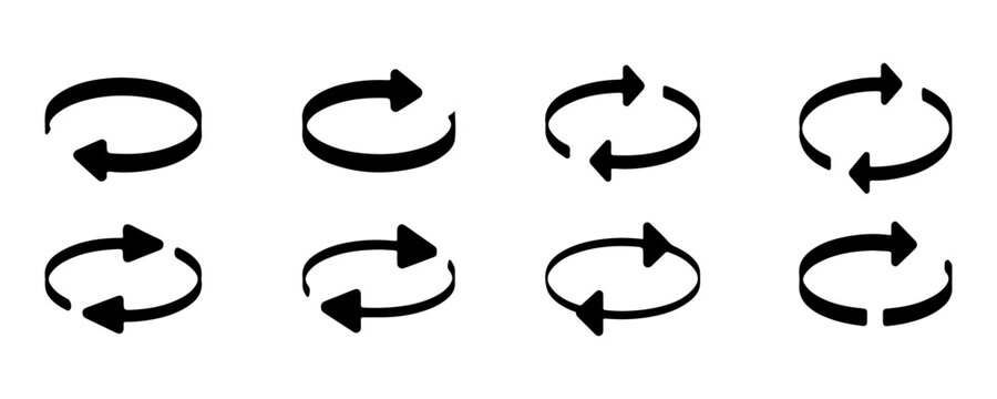 Horizontal circular rotation arrow icon set for loading indicators and repetitive process graphics.