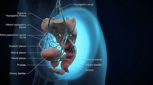 Male pelvic autonomic anatomy with prostatic and vesical plexuses
