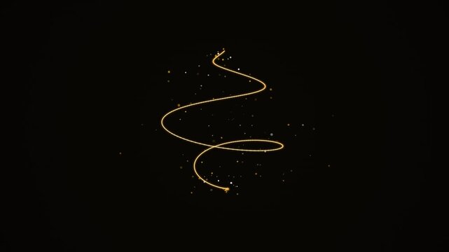 Golden spiral light trail with sparkling particles. Elegant glowing swirl animation on black background. Luxury magic dust motion graphics.
