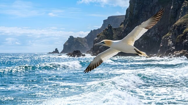 Northern Gannet Above Ocean Waves