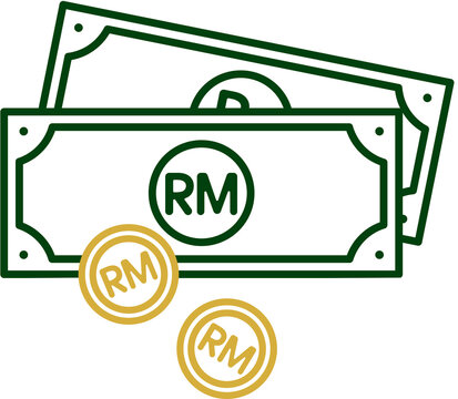 Minimal Malaysian Ringgit Banknote and Coin Line Drawing