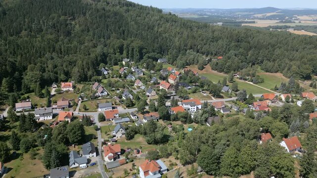 Jonsdorf village in Saxony, Germany, scenic village in the Zittau Mountains.