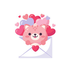 Fototapeta premium Cute Animal Popping Out of Pink Envelope
