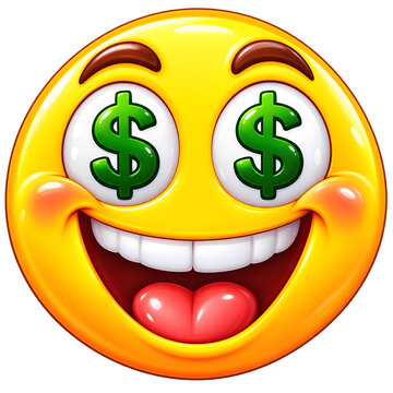 Money eyes emoji with dollar pupils for finance, greed, and playful messages.
