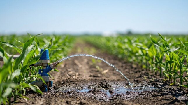 Precision Water Management: Automated irrigation system delivering targeted water to crop rows