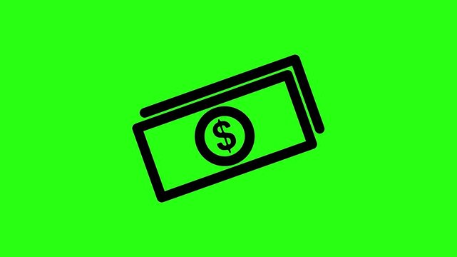 Simple black and white dollar bill icon on a vibrant green background