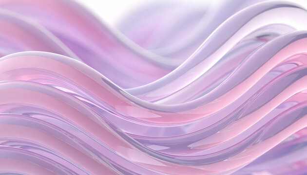 Abstract 3D liquid waves in pastel pink and purple, flowing glossy silk texture, elegant soft curved lines for luxury background
