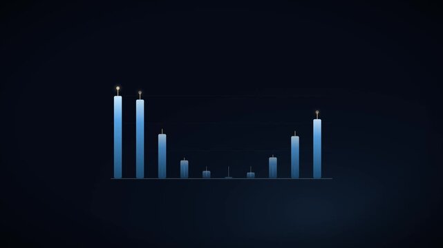 Ice blue candlesticks grow from the baseline with golden wicks
