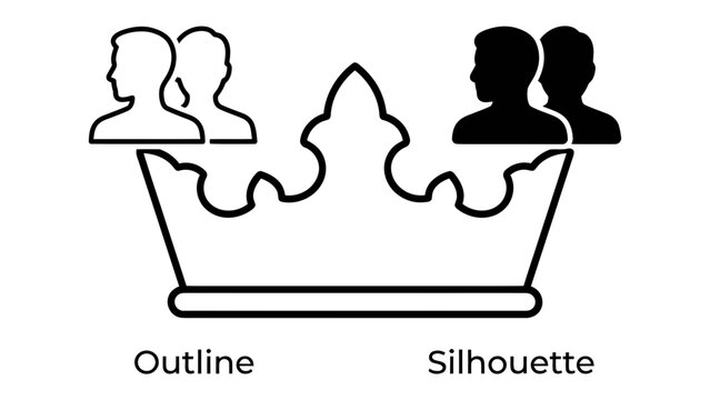 Crown of Status: An abstract illustration of a crown symbolizing power, leadership, and hierarchy, with silhouettes and outlines of people representing different social standings or groups.