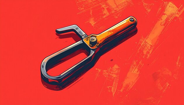 Close up of a metal clamp on red background.