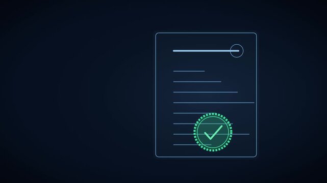 A blueprint invoice draws its lines then receives a green stamp