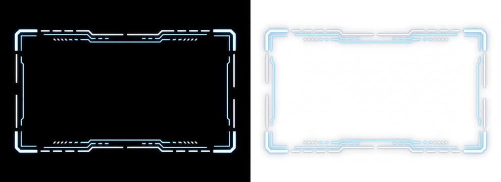 Futuristic glowing hud frame element on black and transparent background
