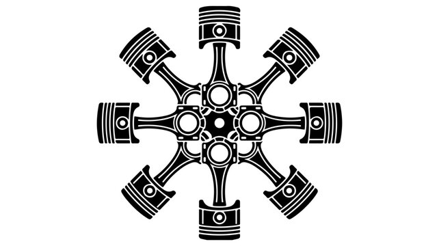 Radial engine piston star vector, black mechanical motor parts logo, industrial automotive engineering symbol for garage branding