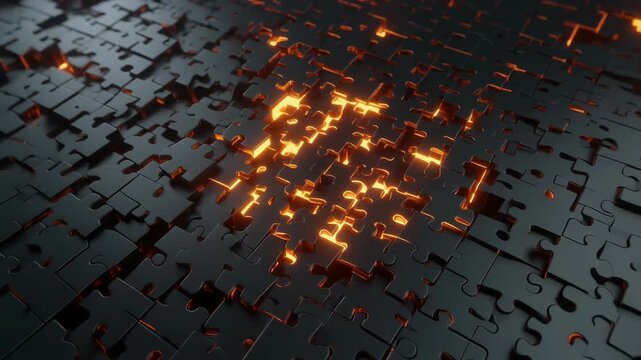 幾何学模様のパズルピースが組み上がる立体構造
