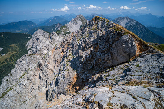 Summer alpine mountain landscape view from Hochstuhl summit, Karawanks range