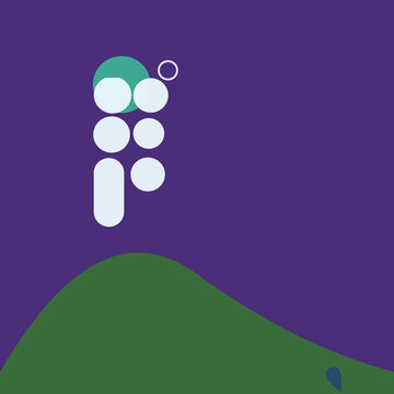 Modern abstract stack of circular icons with green and white color scheme on purple background
