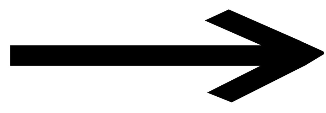 Black arrow pointing Arrow shape element  on isolated on transparent png cut-out background .