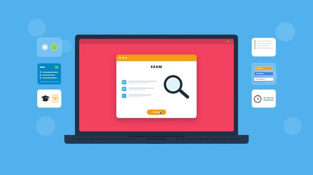 Online examination and digital education platform interface animation. 4K