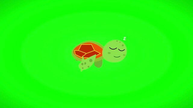 Adorable sleeping turtle character in a minimalist flat design style a charming vector illustration for childrens content educational materials or wildlife themes isolated on a green screen
