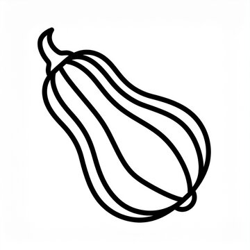 Minimalist black and white line art of a squash vegetable.