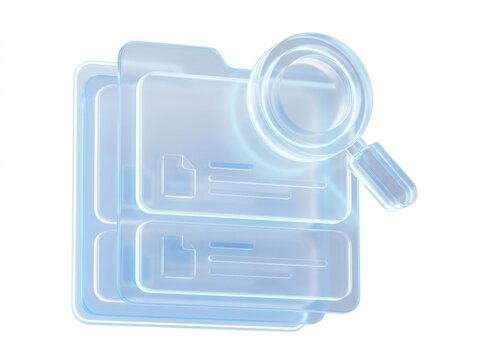 Digital Document Management: Searchable electronic records archive with organized digital folders and magnifying glass interface