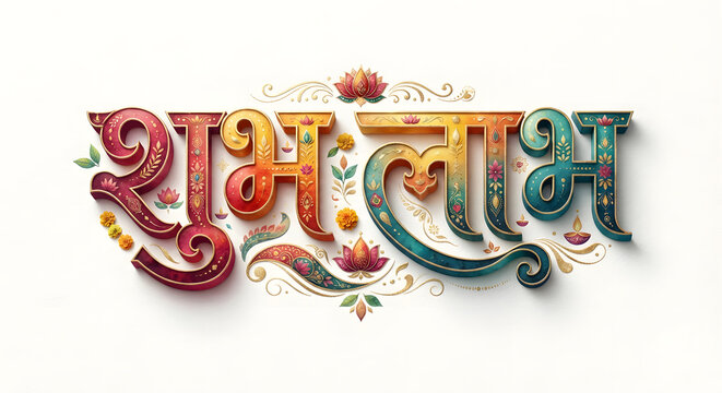 Subh Labh india modern festival typography logo design concept on background.