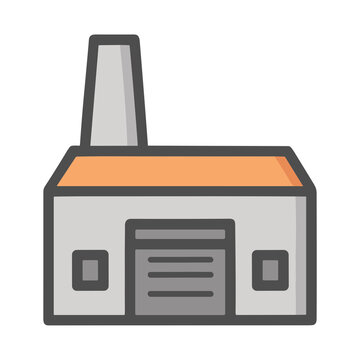 Factory building with chimney and garage door