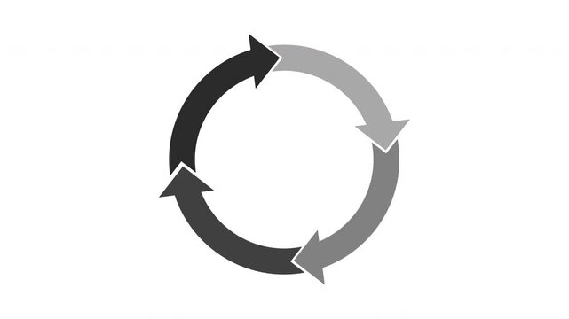 3D monochrome circular 3 steps arrow loop diagram for workflow and process infographic