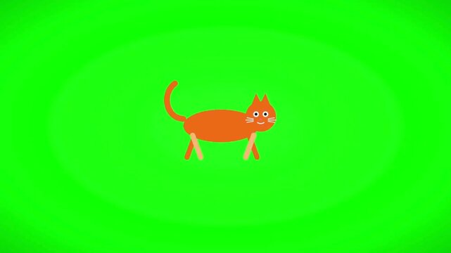 Adorable orange cartoon cat character rendered in a simple flat 2D vector style ideal for animation games or childrens media isolated on a green screen