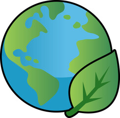 Fototapeta premium Earth globe icon with green leaf represents environmental conservation and ecological sustainability.