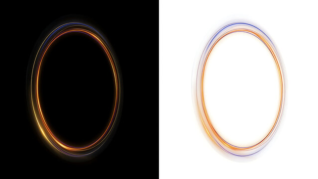 Glowing fiery orange and yellow circular ring energy portal isolated on black white with abstract isolated intensity