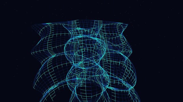 Glowing computational data lattice of connected nodes morphing through topographical waves and structural layers in a seamless technology motion background.