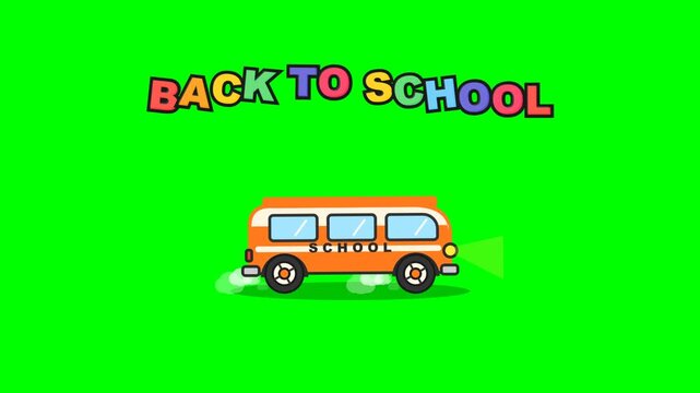 Back to school vector illustration with cute yellow school bus on green screen chroma key background