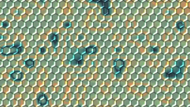 Honeycomb pattern with colorful lighting effects. 2d animation