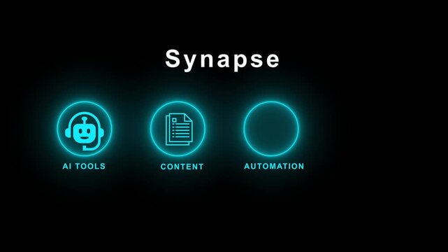 Synapse text powered ai flow diagram showing icons for content creation automation and generating online passive income through intelligent systems