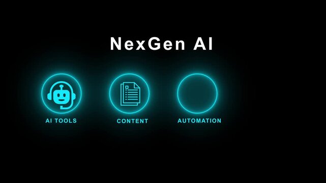 Nexgen ai ecosystem featuring glowing icons for tools content automation and income generation strategy for modern digital business technology concept