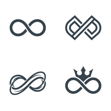 Modern infinity loop symbol logo set and geometric endless line emblems for tech, business, and brand identity