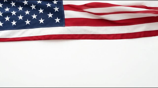 American flag waving gently with stars and stripes on white background