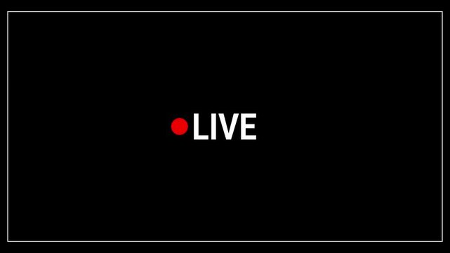 Live Streaming Camera Recording Overlay Animation, Red Blinking LIVE Broadcast Icon on Transparent Background.
