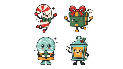 Fototapeta premium Cute Kawaii Christmas Character Stickers Set 2.