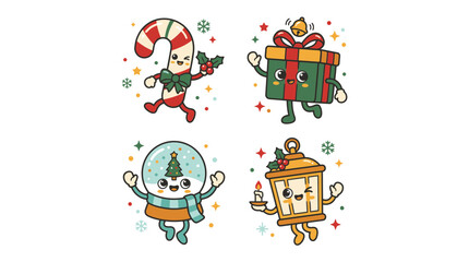 Fototapeta premium Cute Kawaii Christmas Character Stickers Set 1.