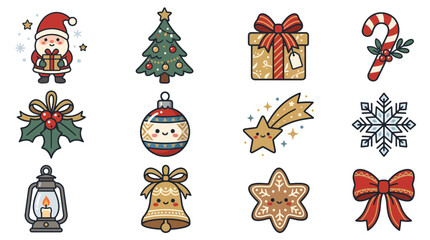 Fototapeta premium Set of Cute Christmas Holiday Doodle Stickers and Icons.