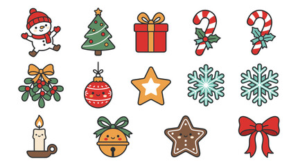 Fototapeta premium Set of cute hand drawn Christmas icons and holiday decorative elements.