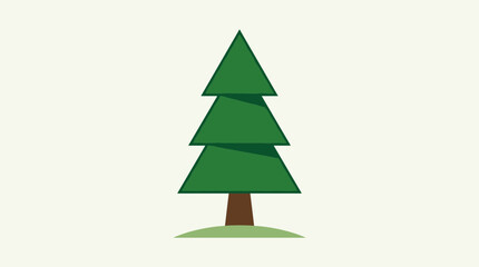 Fototapeta premium Stylized evergreen tree with brown trunk and green grassy mound simple illustration